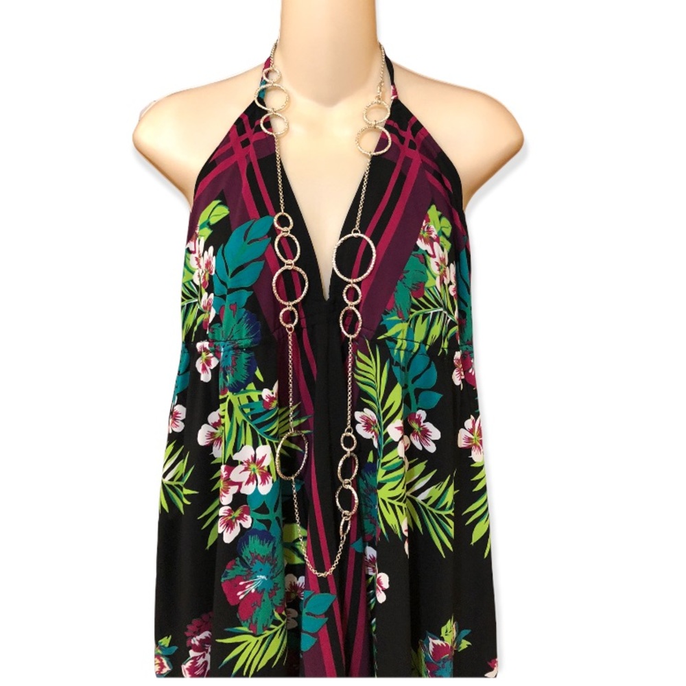 OLD NAVY Black Tropical Handkerchief Halter Dress